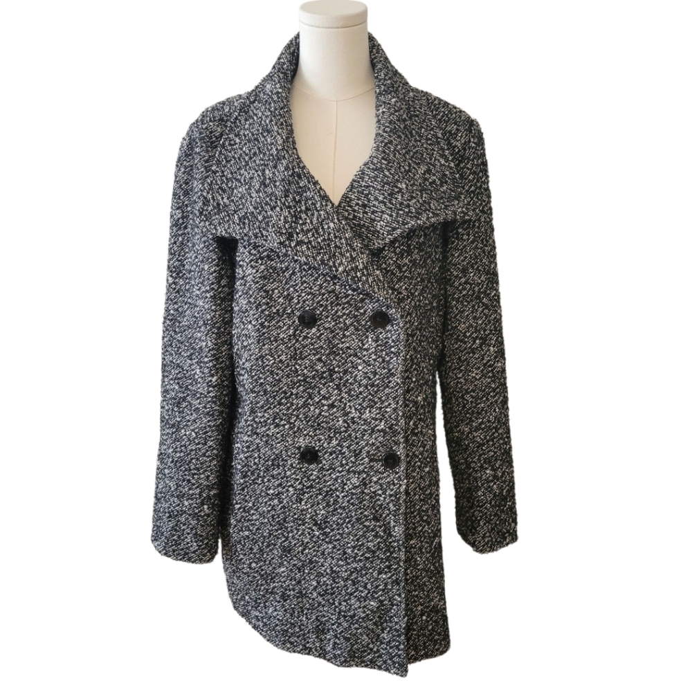 Calvin Klein Black‎ & Cream Boucle Wool Coat Size XL